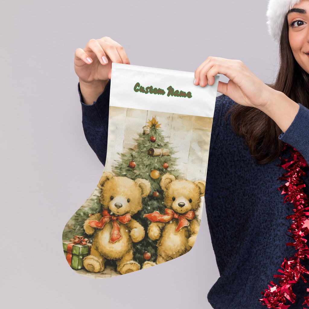 Personalizable Teddy Bears under Christmas Tree Christmas Stocking (Made in USA)