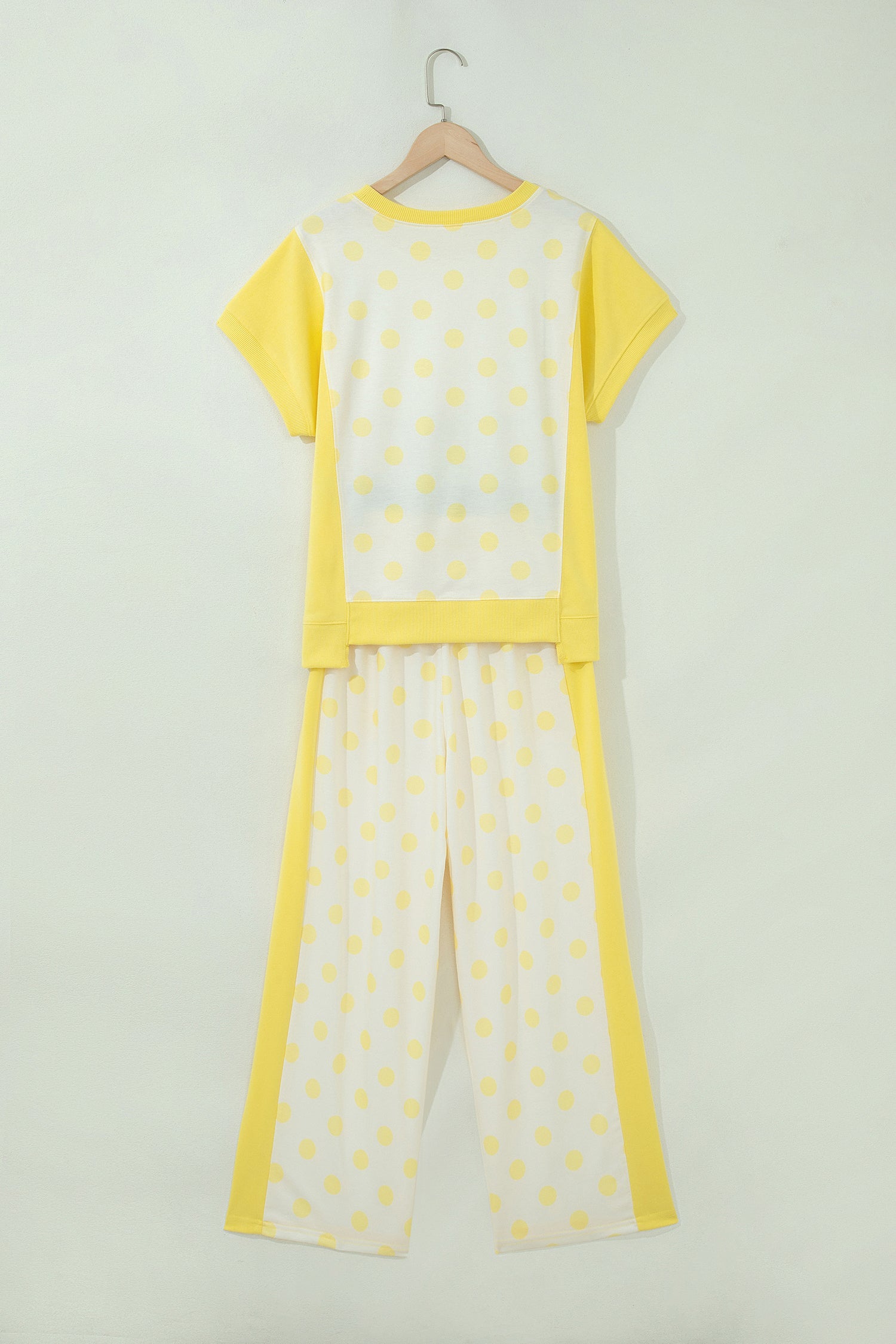 Polka Dot Colorblock Patchwork Top and Wide Leg Pants Set
