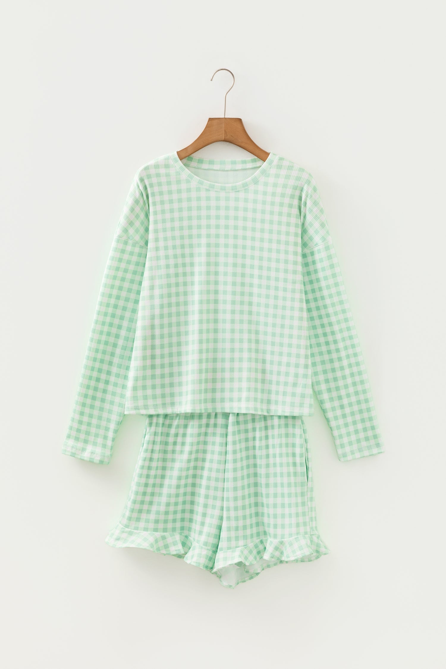 Gingham Long Sleeve Top and Shorts Set