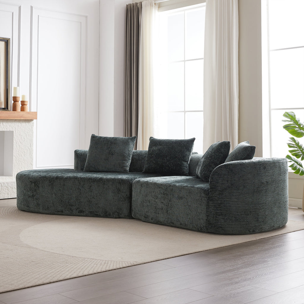 Modern Upholstered Oversized Sectional Sofa, 114-Inch Chenille 4-Seater Extra Deep & Wide Seat Curved Cloud Couch with 4 Throw Pillows, Free Combination Sofa Couch for Living Room,Bedroom