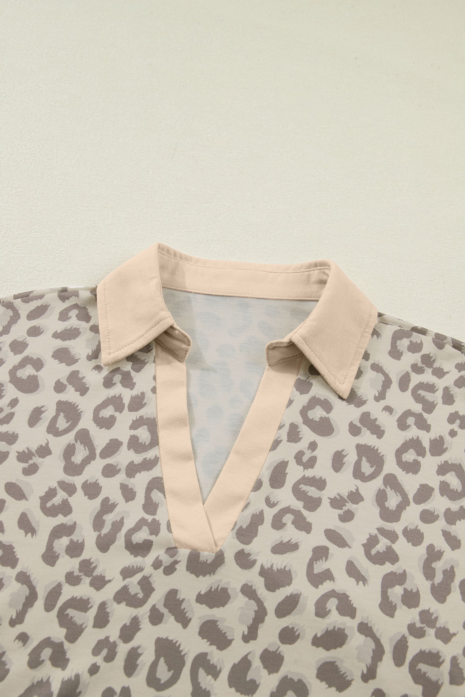 Leopard Collared V-Neck Top & Shorts Set