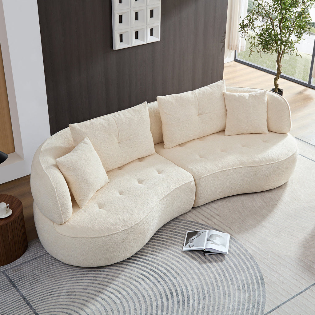 WKS7W 4-Seat Modular Sofa with Removable Pillows in White Durable Fabric and Solid Wood Frame