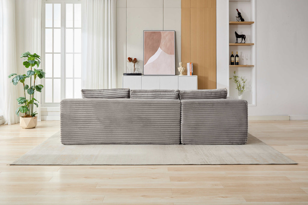 Compression Sectional Couch with Comfy Chaise, Boneless L Shape Sofa with Deep Seat, Minimalist Modular Couches Sleeper for Living Room Bedroom Apartment Lounge,corduroy,Grey