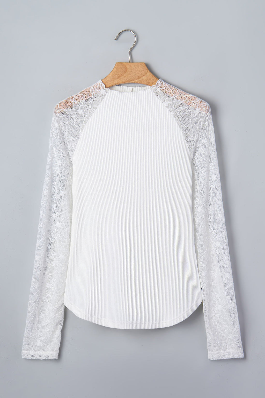 Solid Sheer Lace Long Sleeve Ribbed Knit Top
