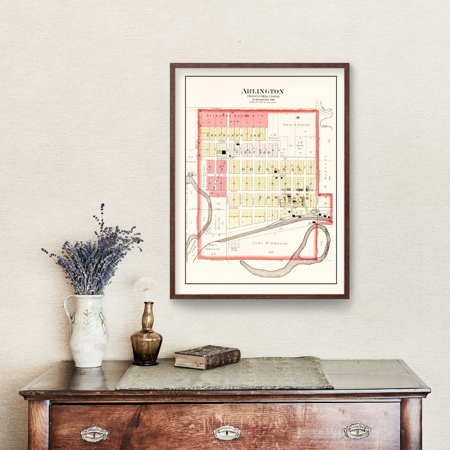 Vintage Map of Arlington, Nebraska 1908