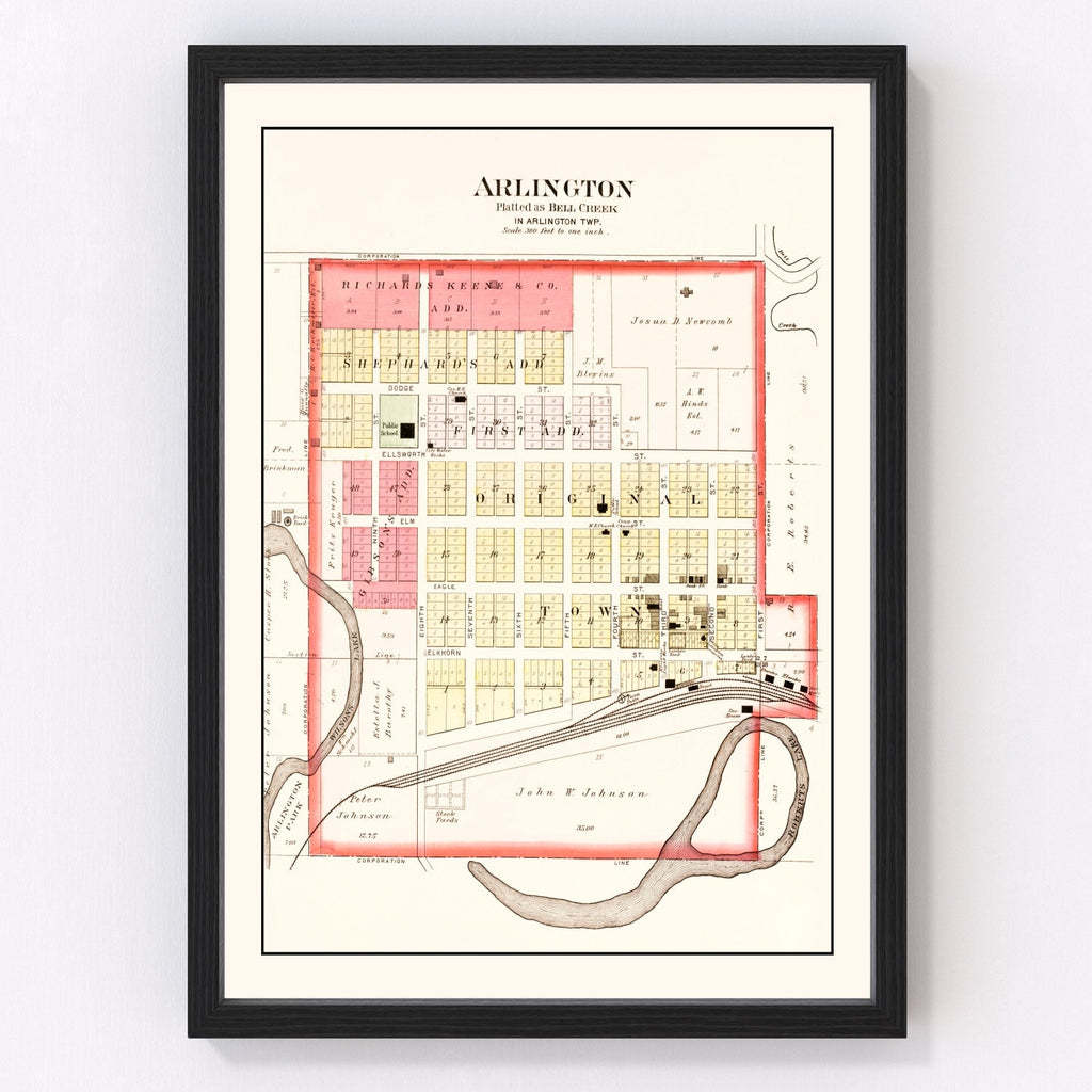 Vintage Map of Arlington, Nebraska 1908