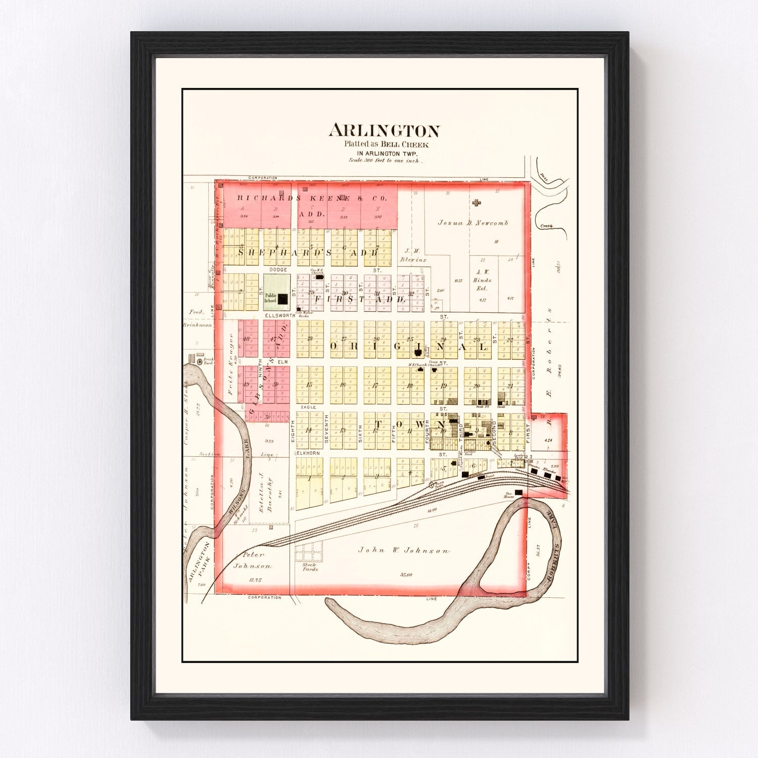 Vintage Map of Arlington, Nebraska 1908