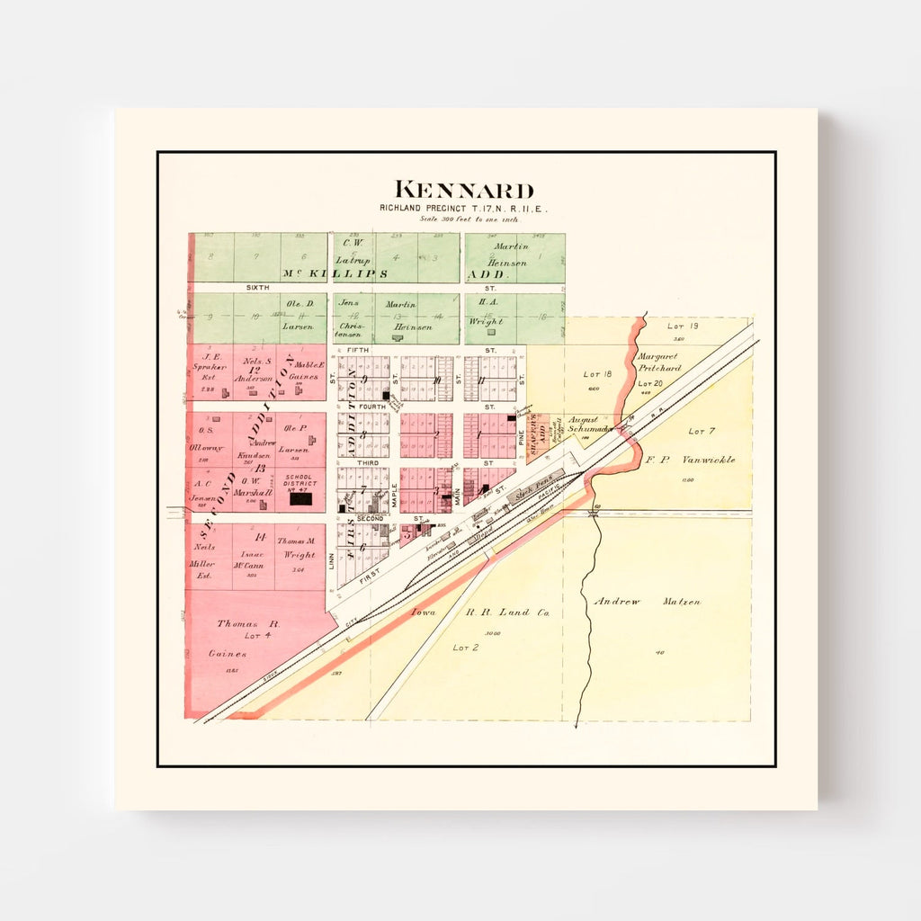 Vintage Map of Kennard, Nebraska 1908