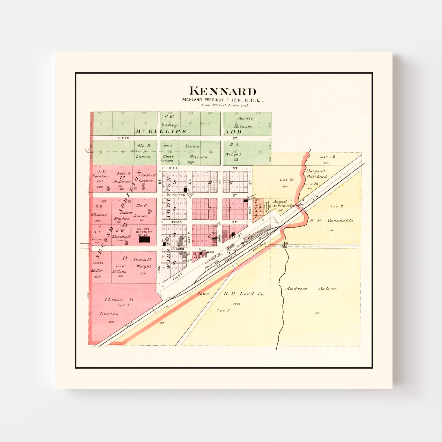 Vintage Map of Kennard, Nebraska 1908