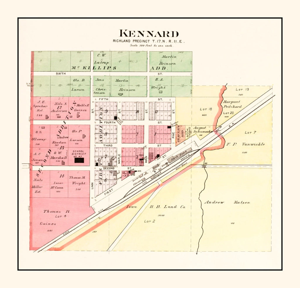 Vintage Map of Kennard, Nebraska 1908