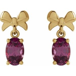 14K Yellow Gold 6x4 mm Natural Rhodolite Garnet Bow Earrings