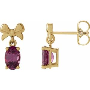 14K Yellow Gold 7x5 mm Natural Rhodolite Garnet Bow Earrings