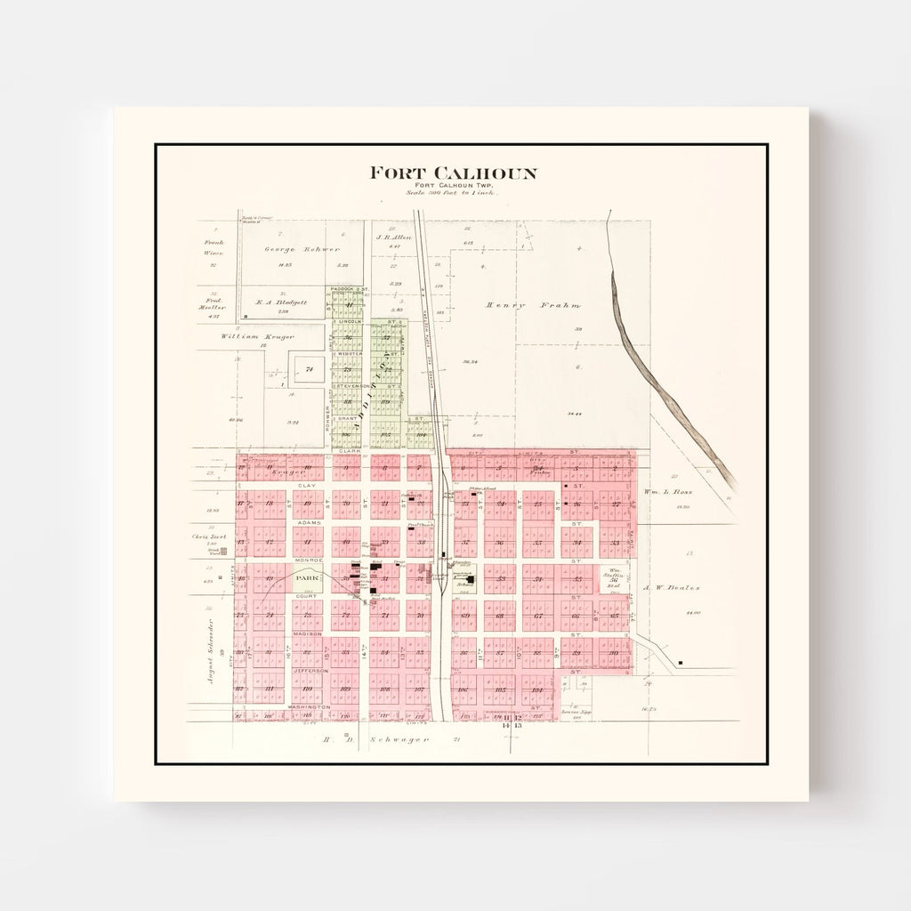 Vintage Map of Fort Calhoun, Nebraska 1908