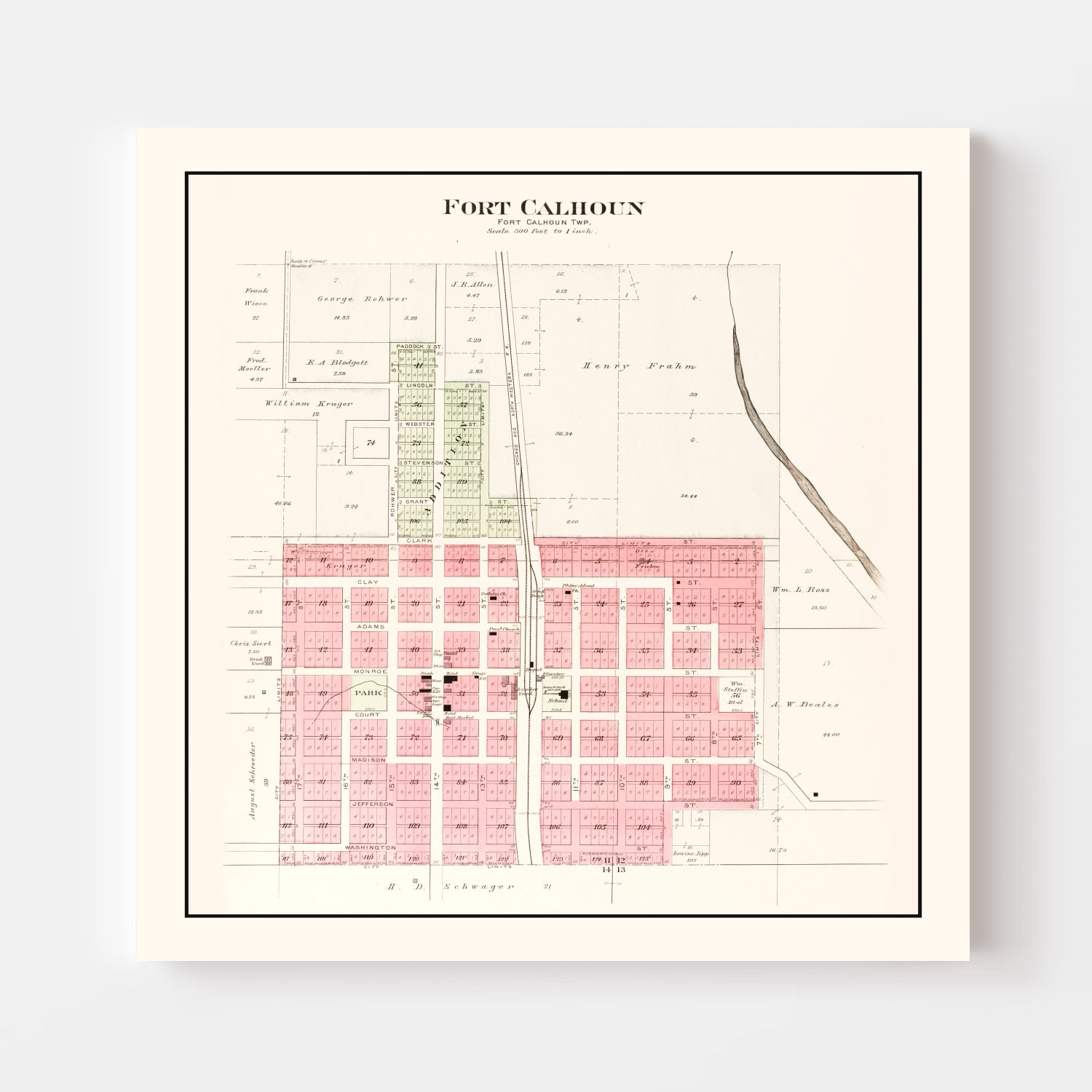 Vintage Map of Fort Calhoun, Nebraska 1908