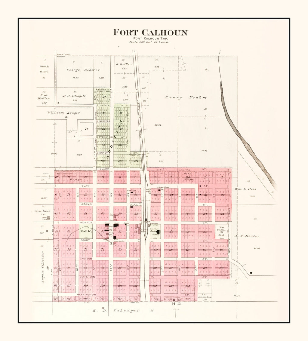 Vintage Map of Fort Calhoun, Nebraska 1908