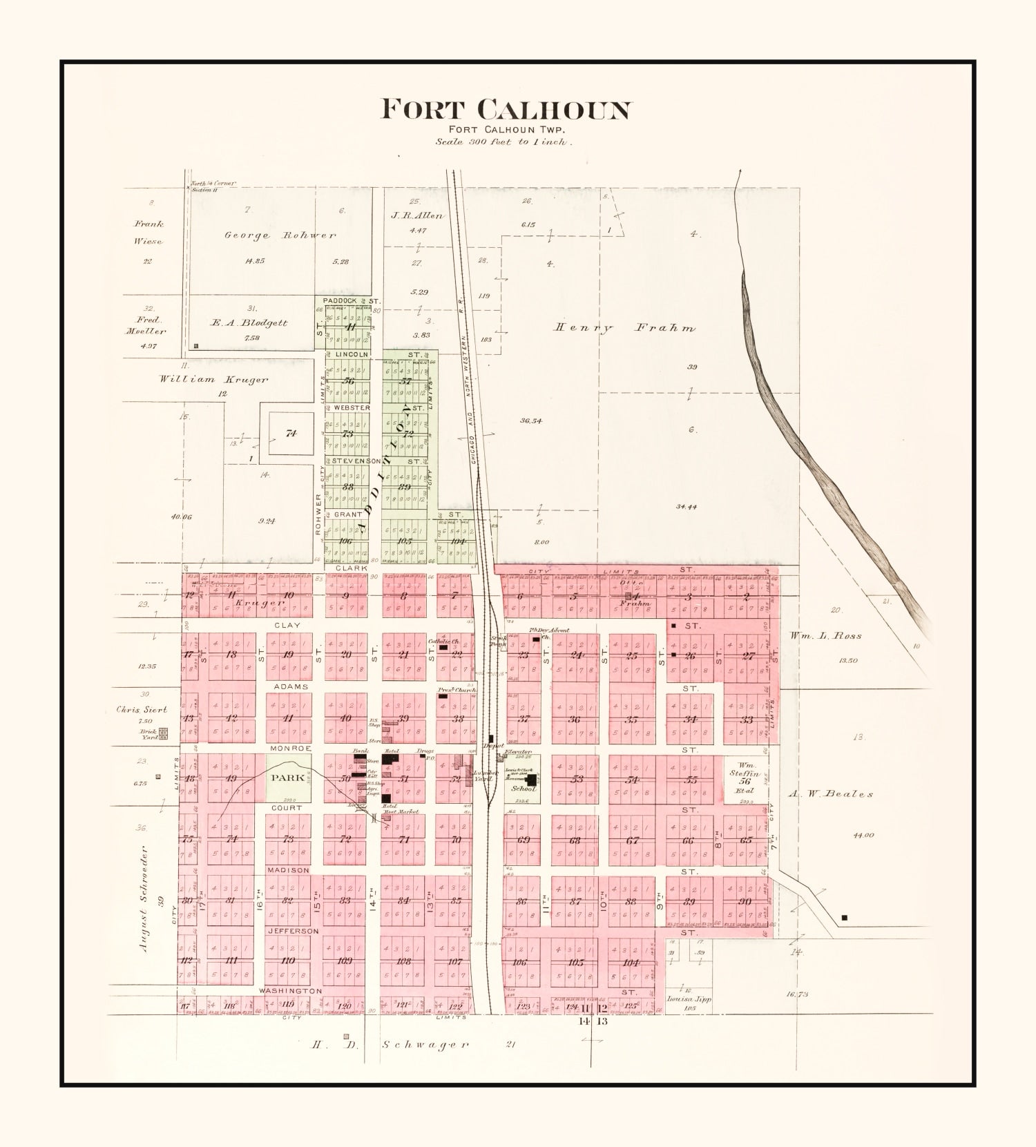 Vintage Map of Fort Calhoun, Nebraska 1908