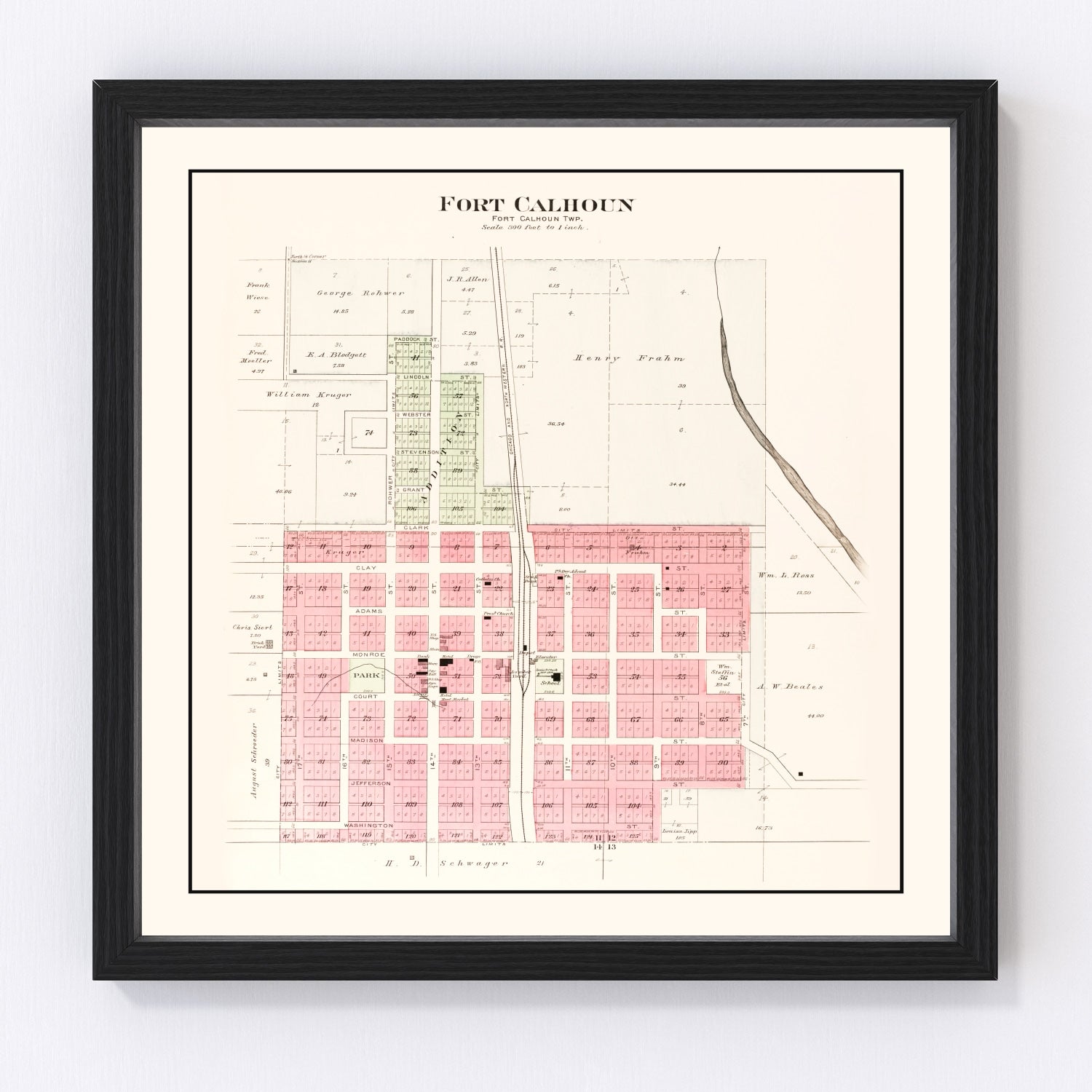 Vintage Map of Fort Calhoun, Nebraska 1908