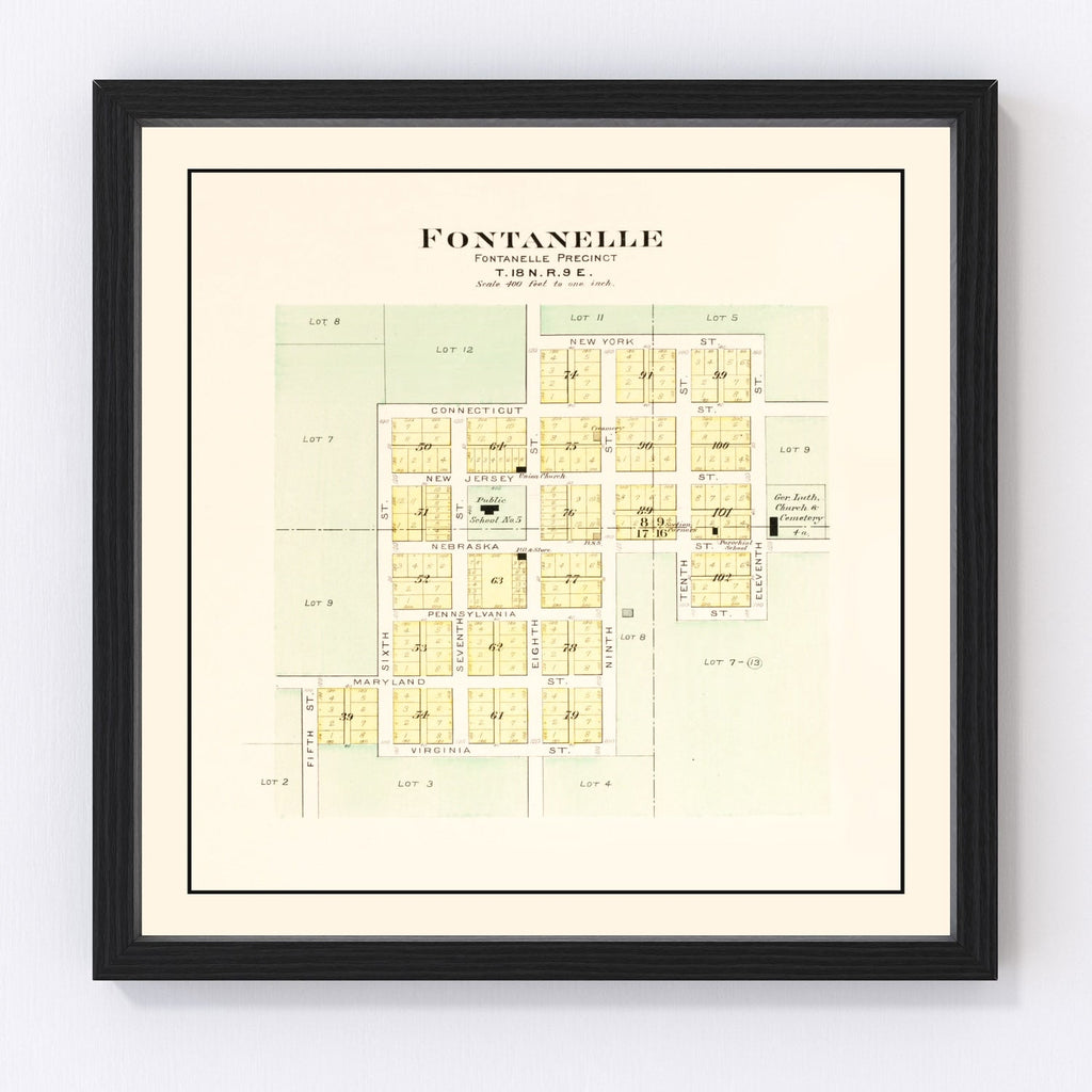 Vintage Map of Fontanelle, Nebraska 1908