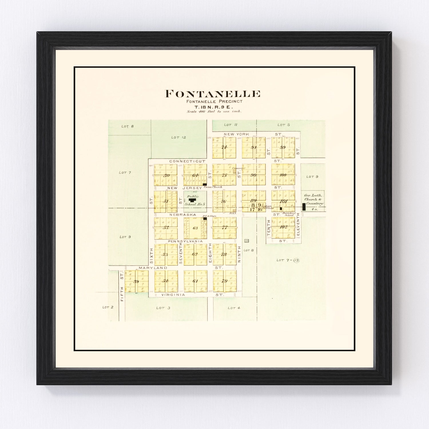 Vintage Map of Fontanelle, Nebraska 1908