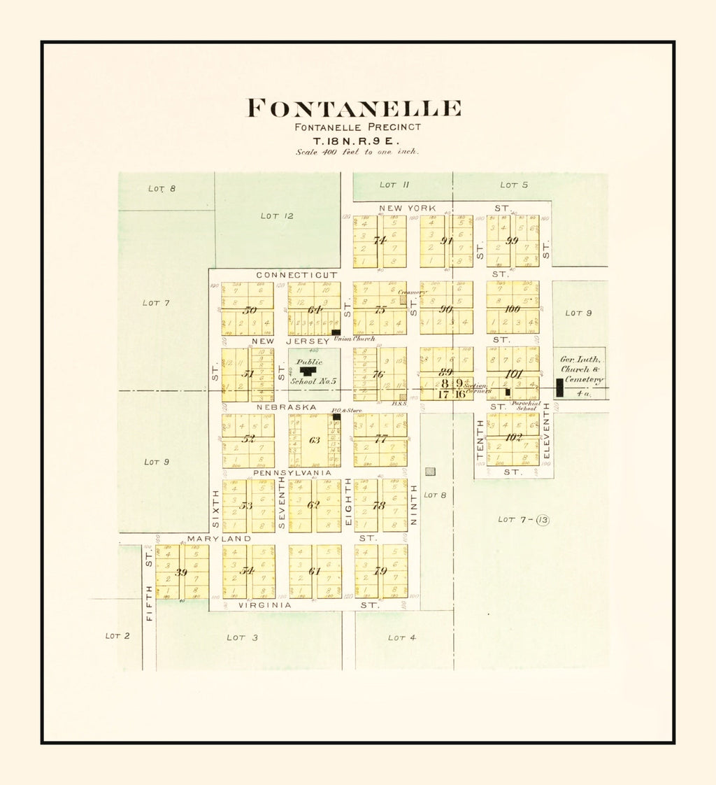 Vintage Map of Fontanelle, Nebraska 1908