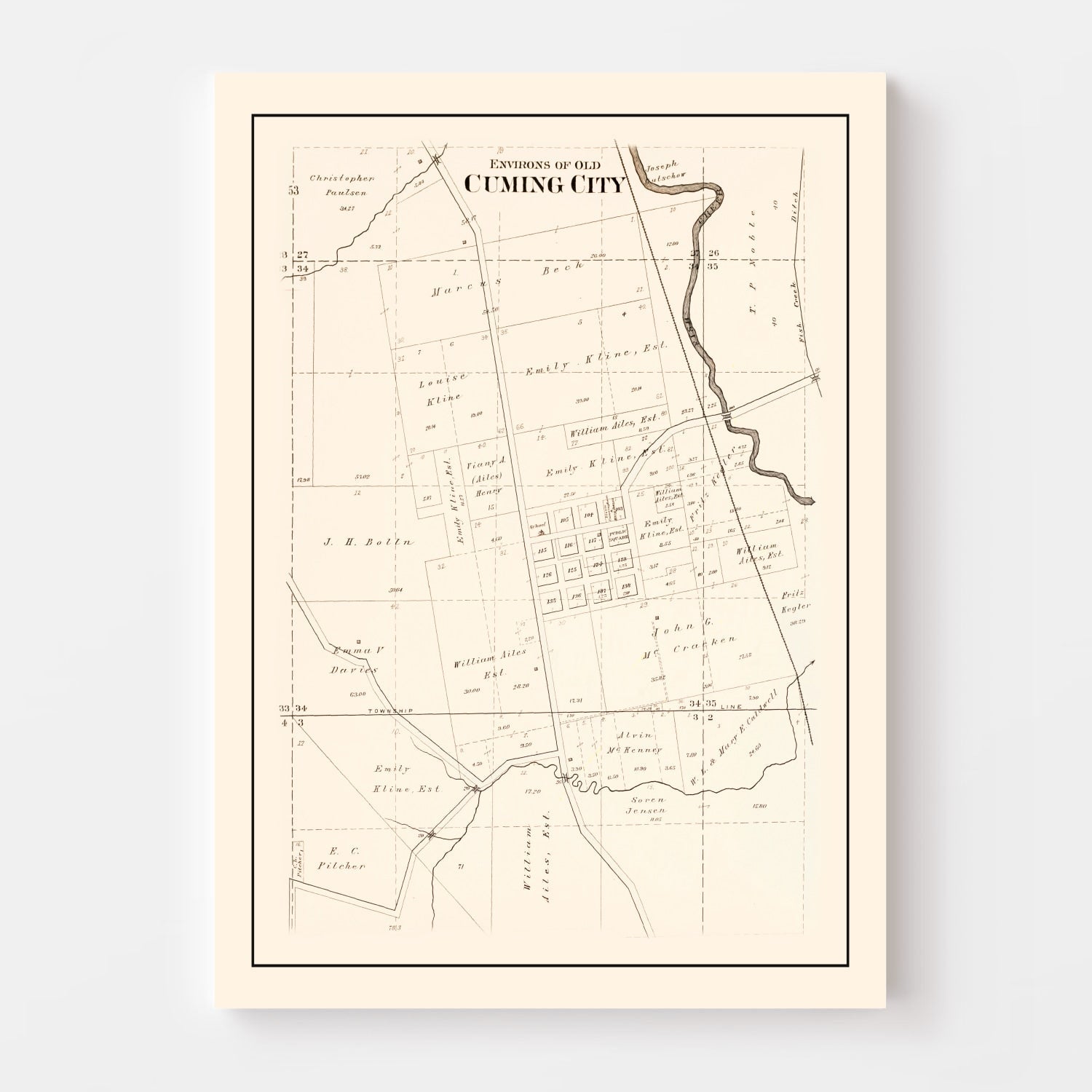 Vintage Map of Cuming, Nebraska 1908