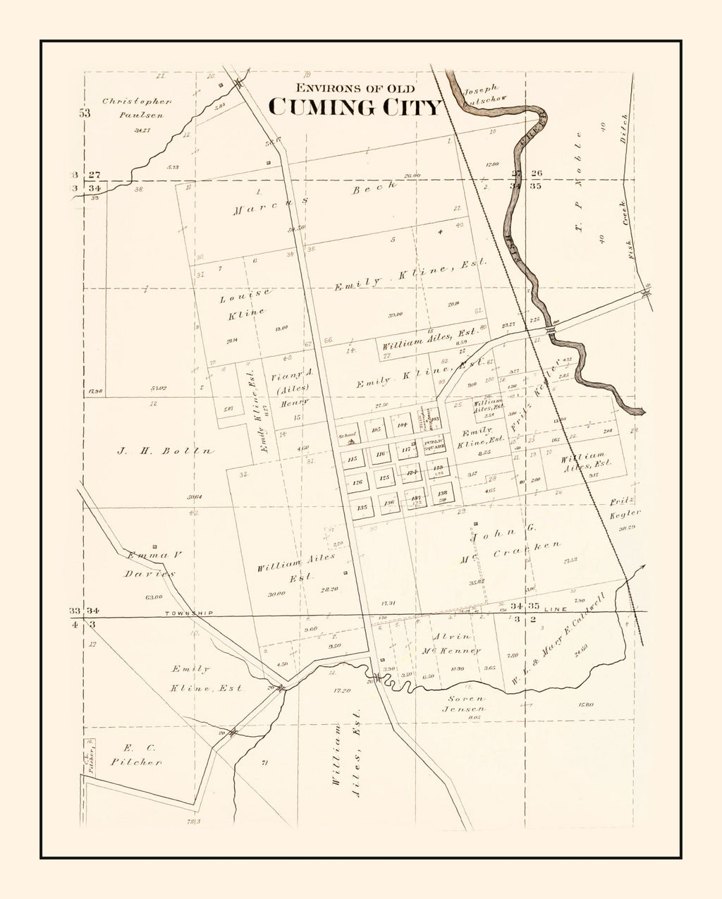 Vintage Map of Cuming, Nebraska 1908
