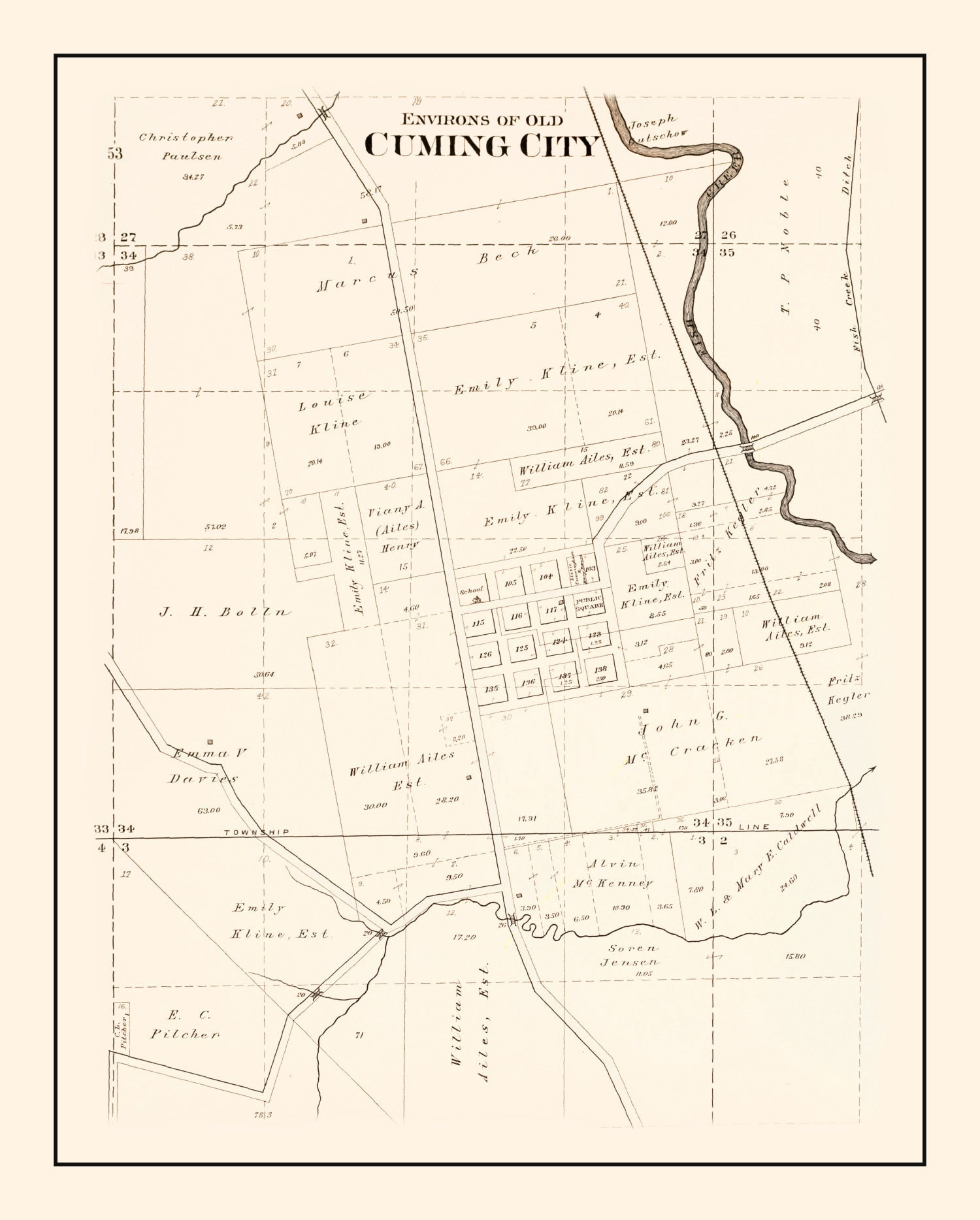 Vintage Map of Cuming, Nebraska 1908