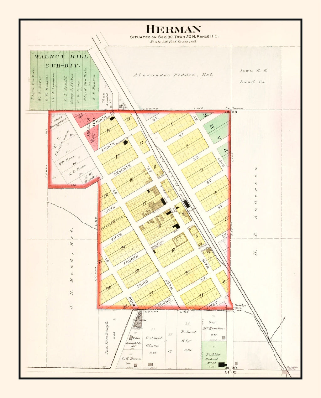 Vintage Map of Herman, Nebraska 1908