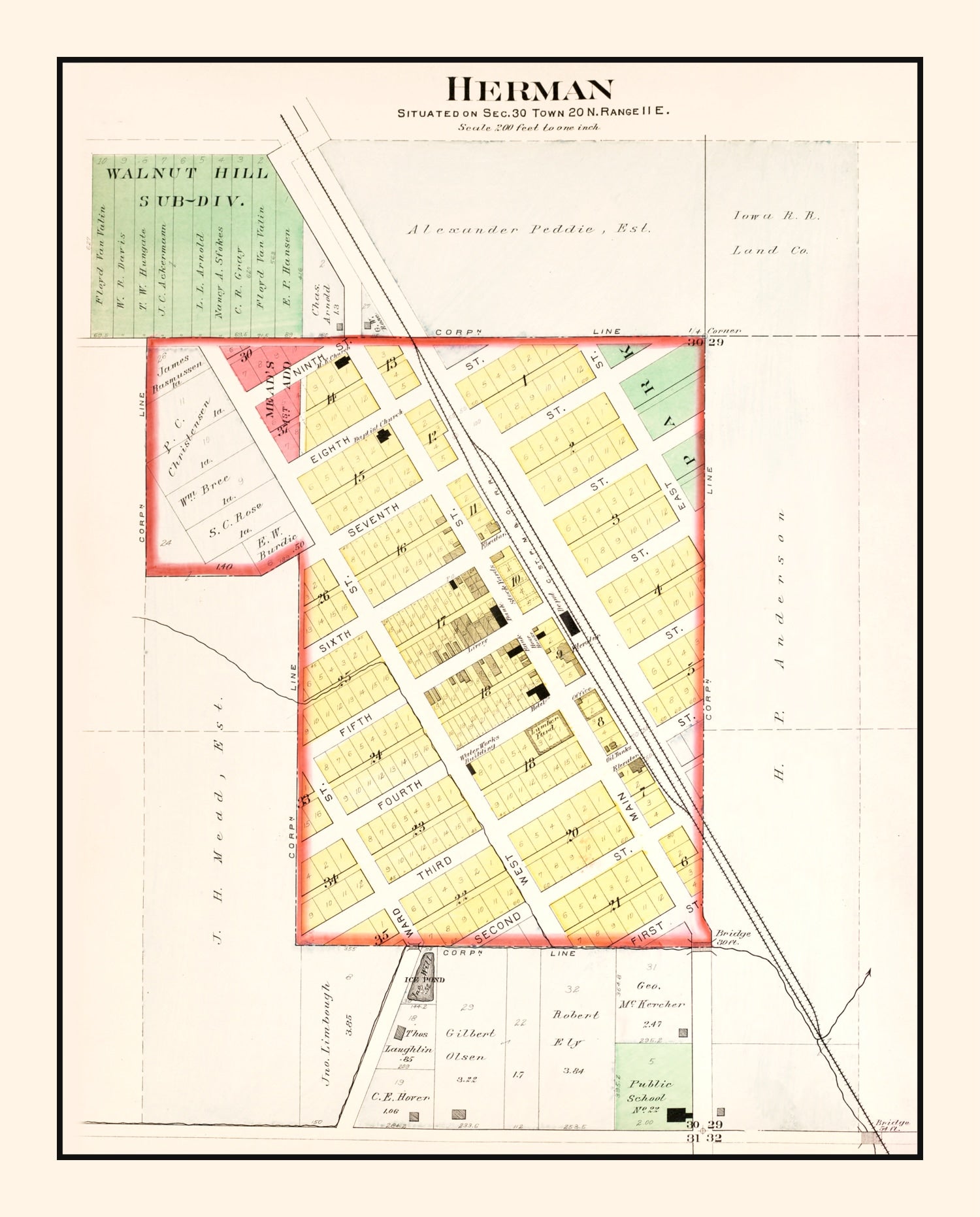 Vintage Map of Herman, Nebraska 1908