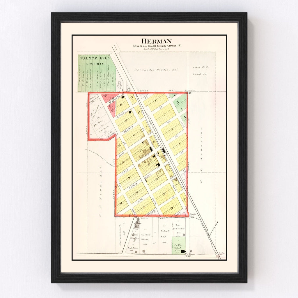 Vintage Map of Herman, Nebraska 1908