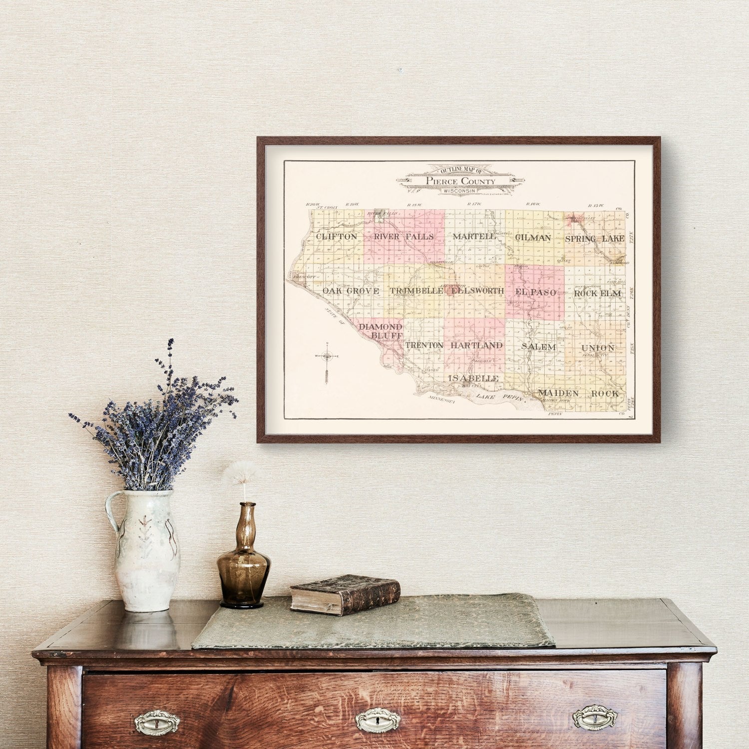 Vintage Map of Pierce County, Wisconsin 1908