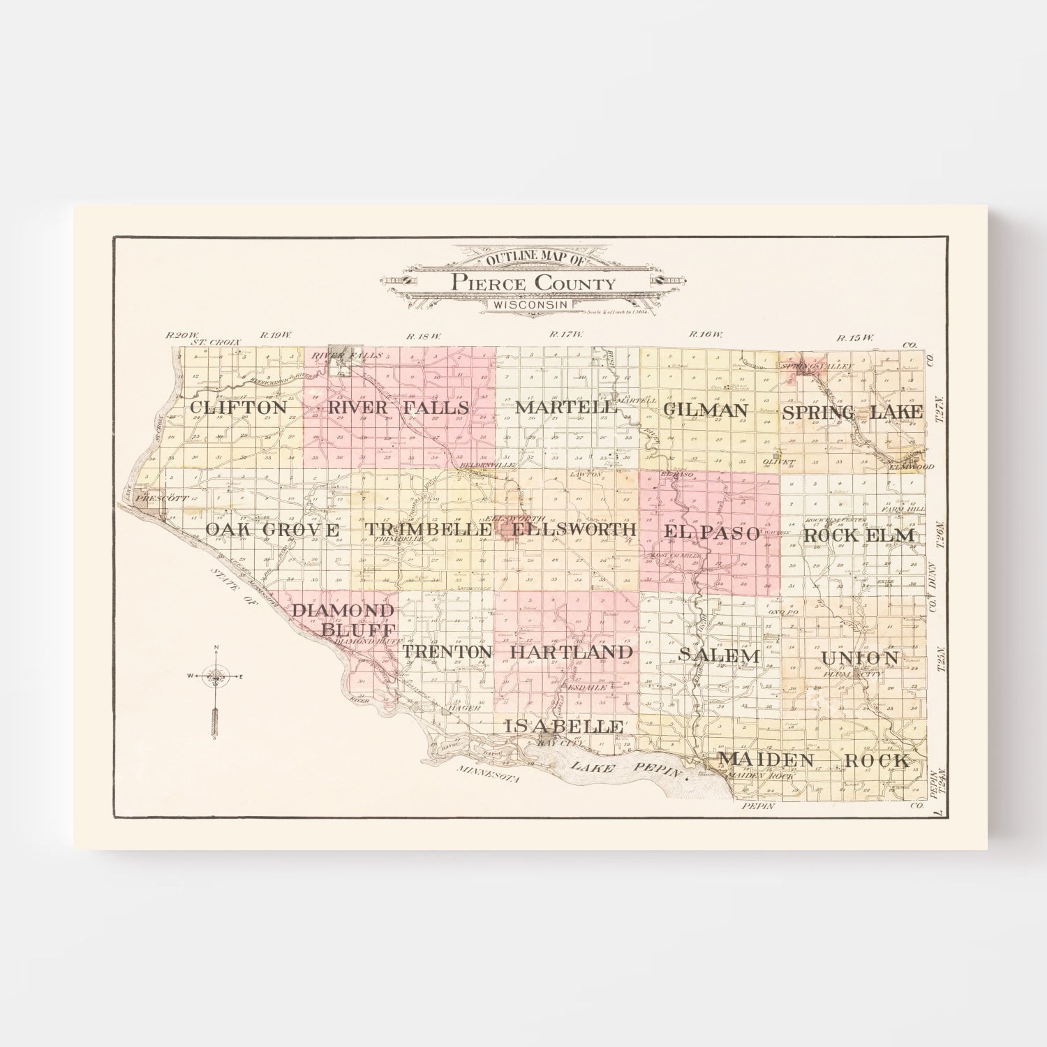 Vintage Map of Pierce County, Wisconsin 1908