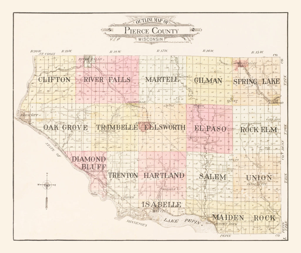 Vintage Map of Pierce County, Wisconsin 1908
