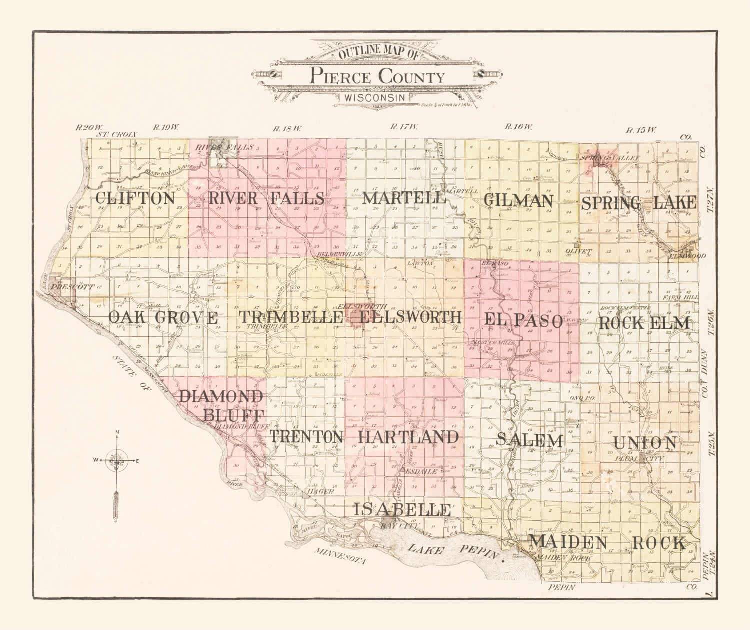Vintage Map of Pierce County, Wisconsin 1908