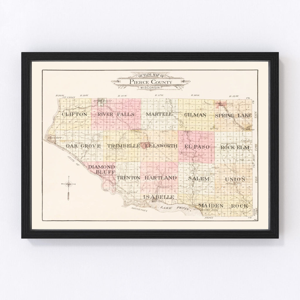 Vintage Map of Pierce County, Wisconsin 1908