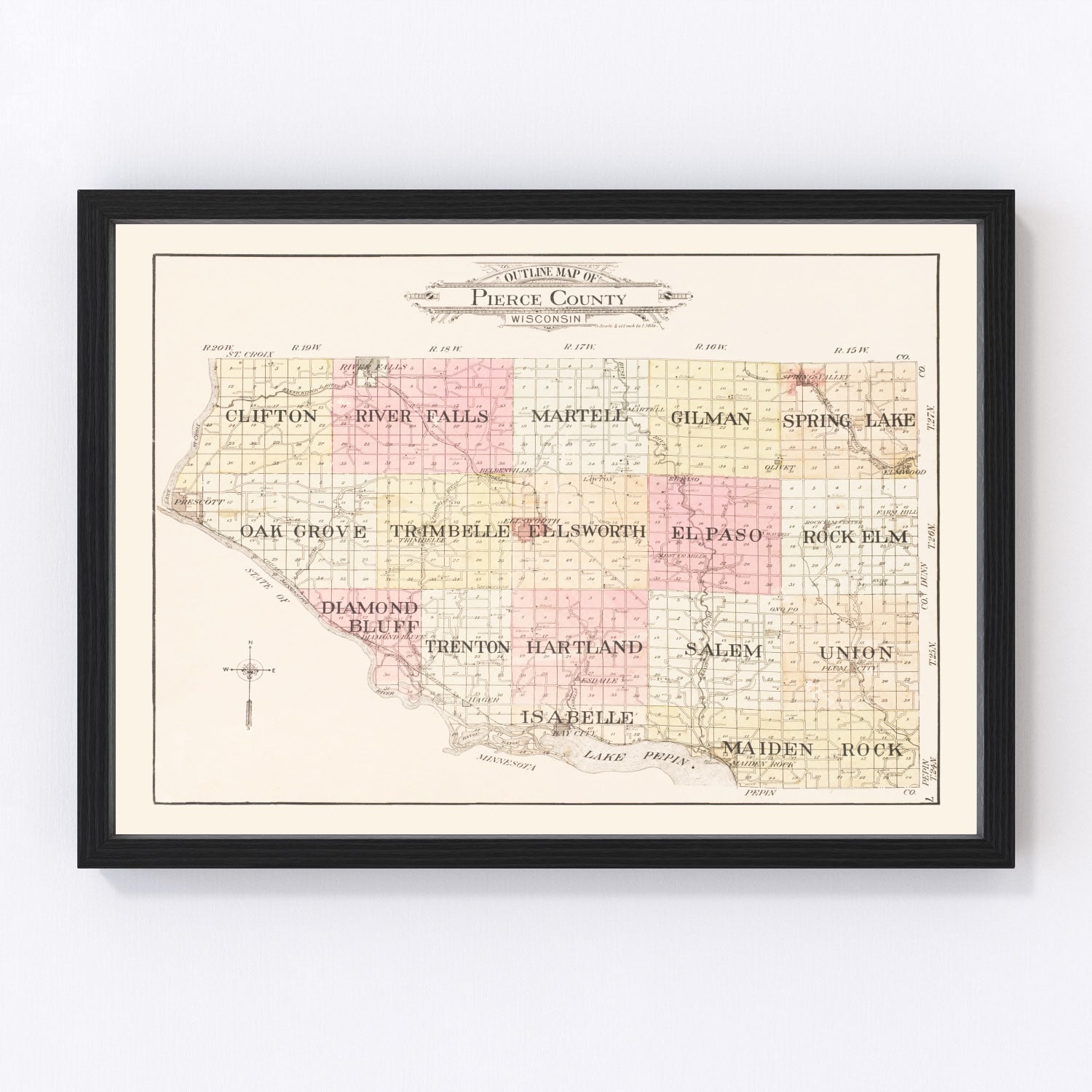 Vintage Map of Pierce County, Wisconsin 1908