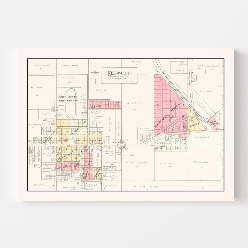 Vintage Map of Ellsworth, Wisconsin 1908