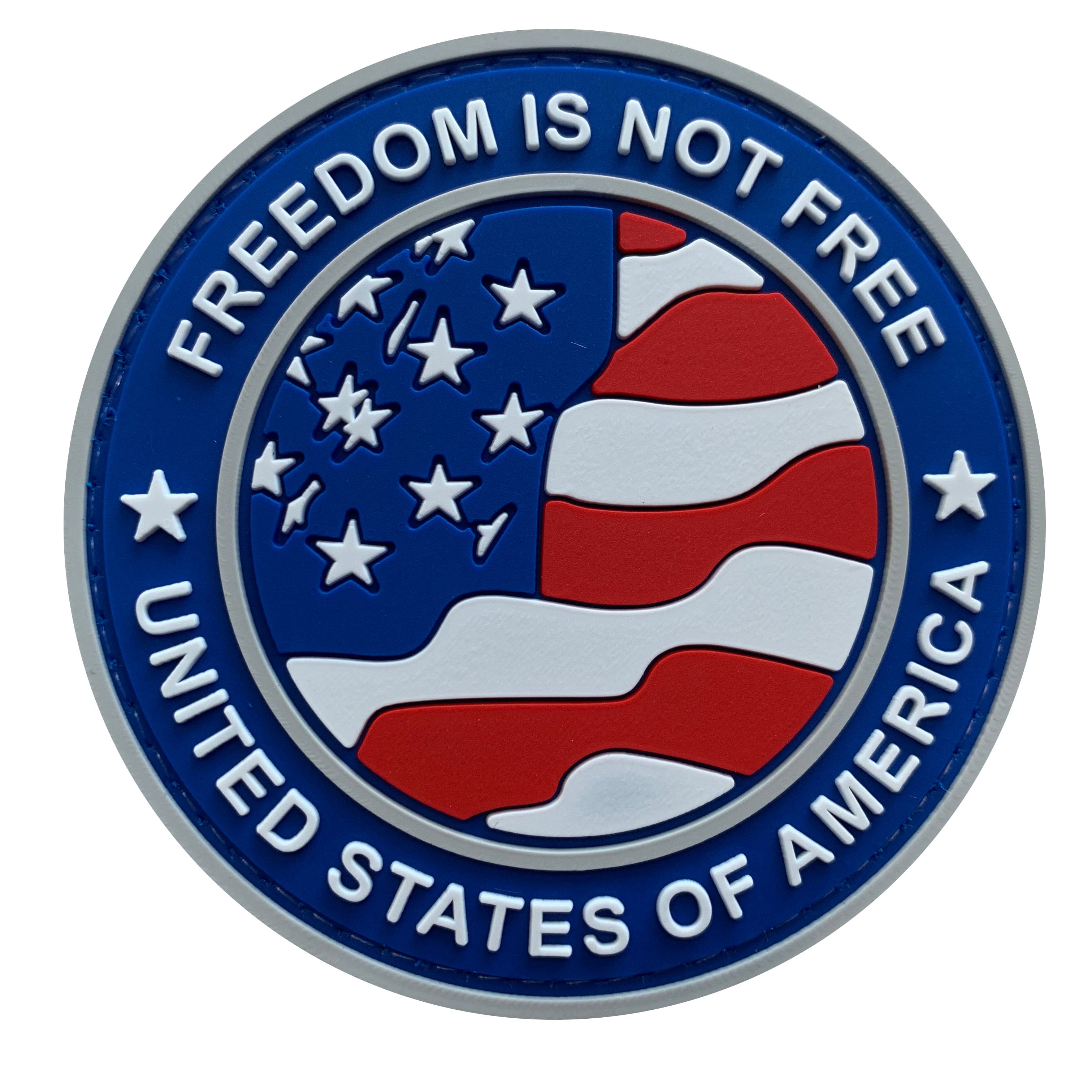 Round US Flag and Freedom is Not Free - Blue Version - PVC Patch