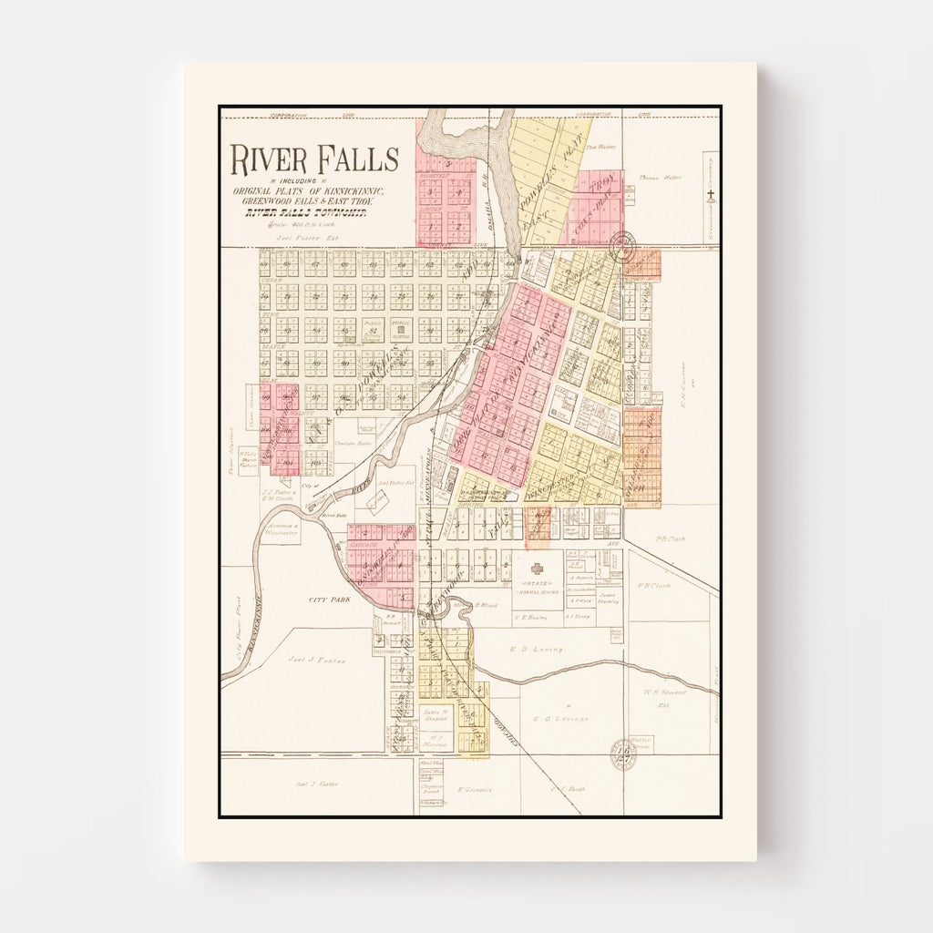 Vintage Map of River Falls, Wisconsin 1908