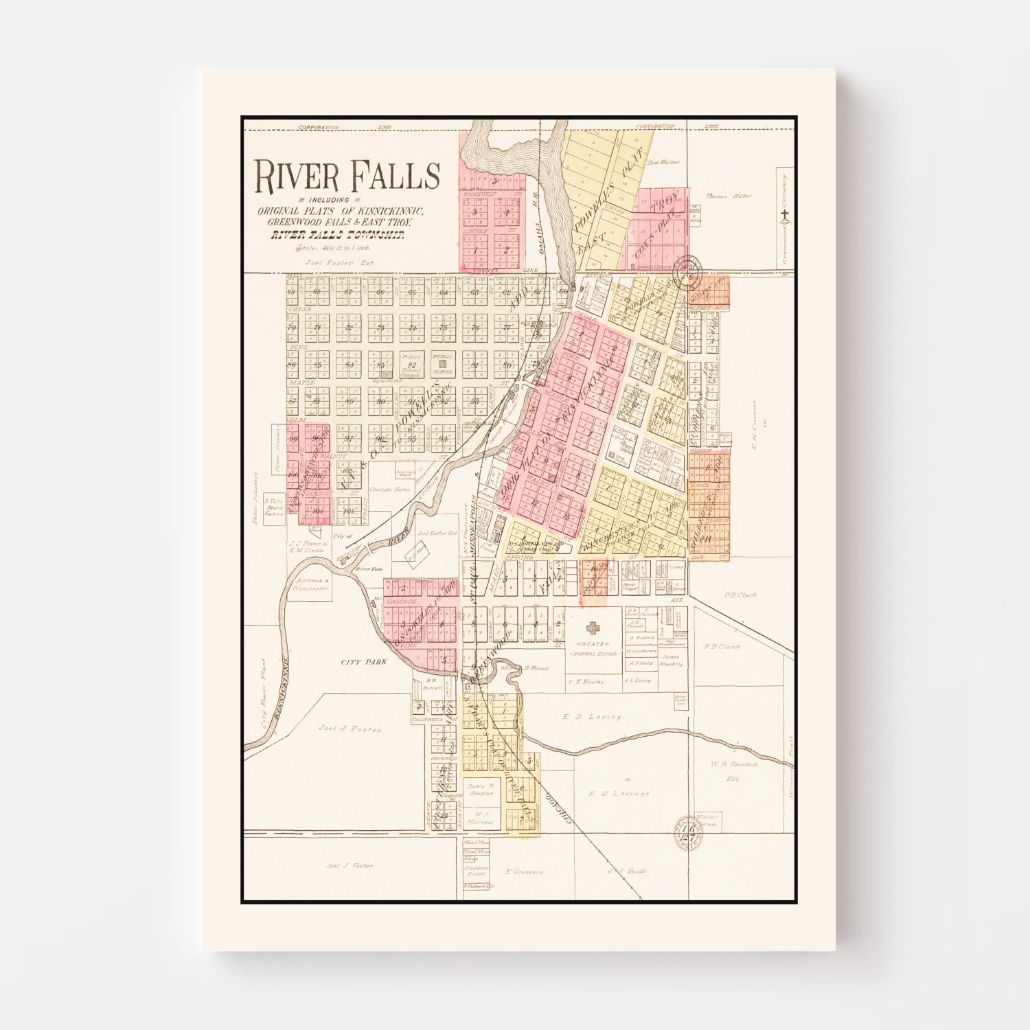 Vintage Map of River Falls, Wisconsin 1908