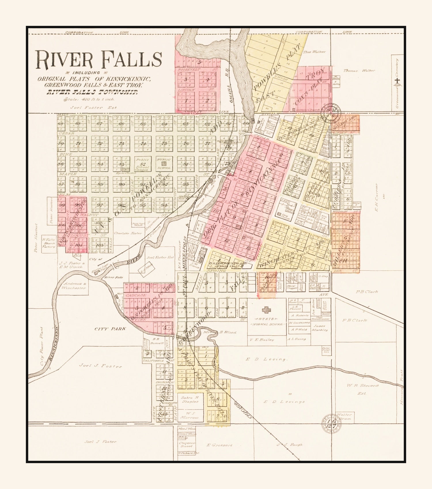 Vintage Map of River Falls, Wisconsin 1908