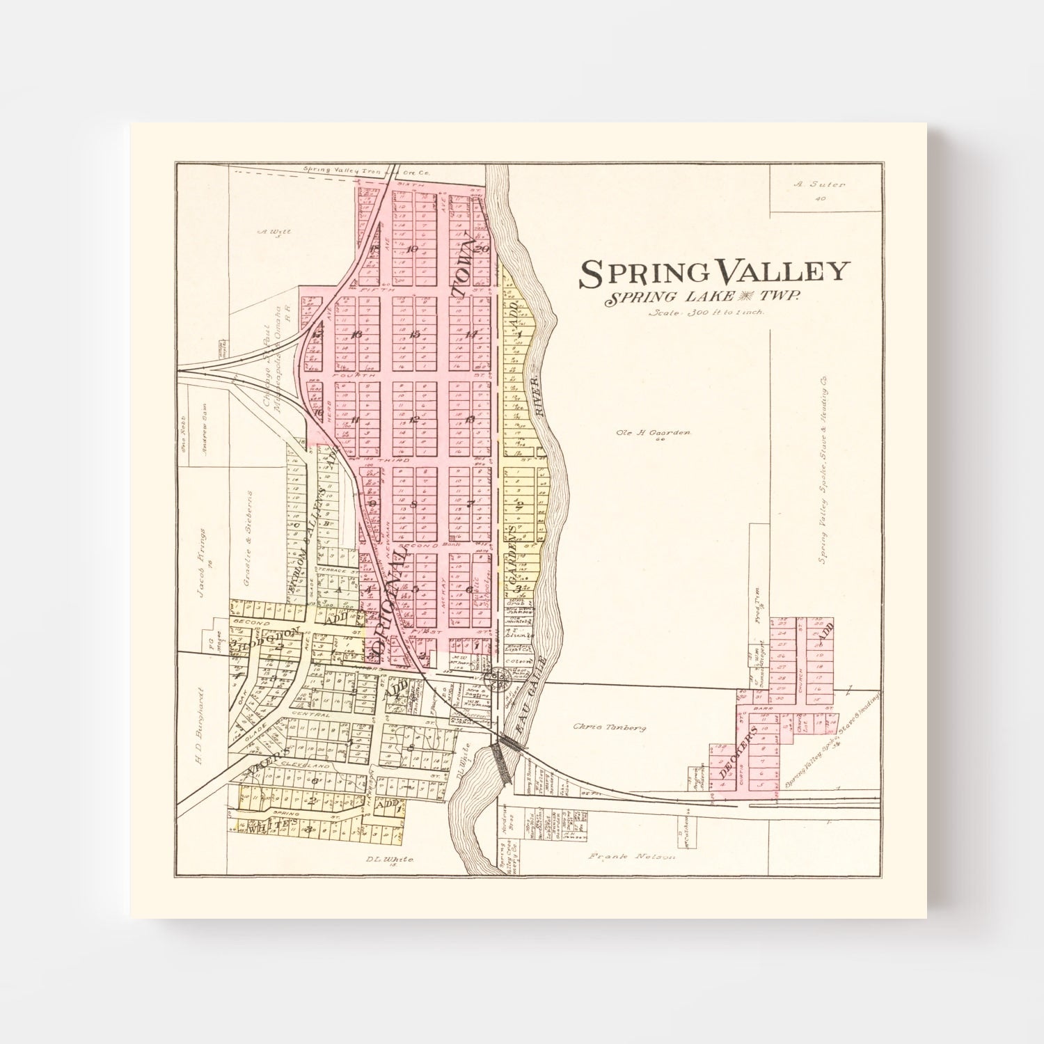Vintage Map of Spring Valley, Wisconsin 1908