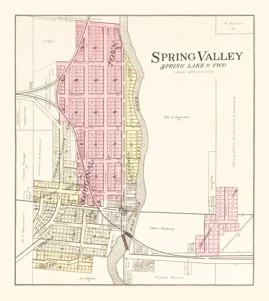 Vintage Map of Spring Valley, Wisconsin 1908