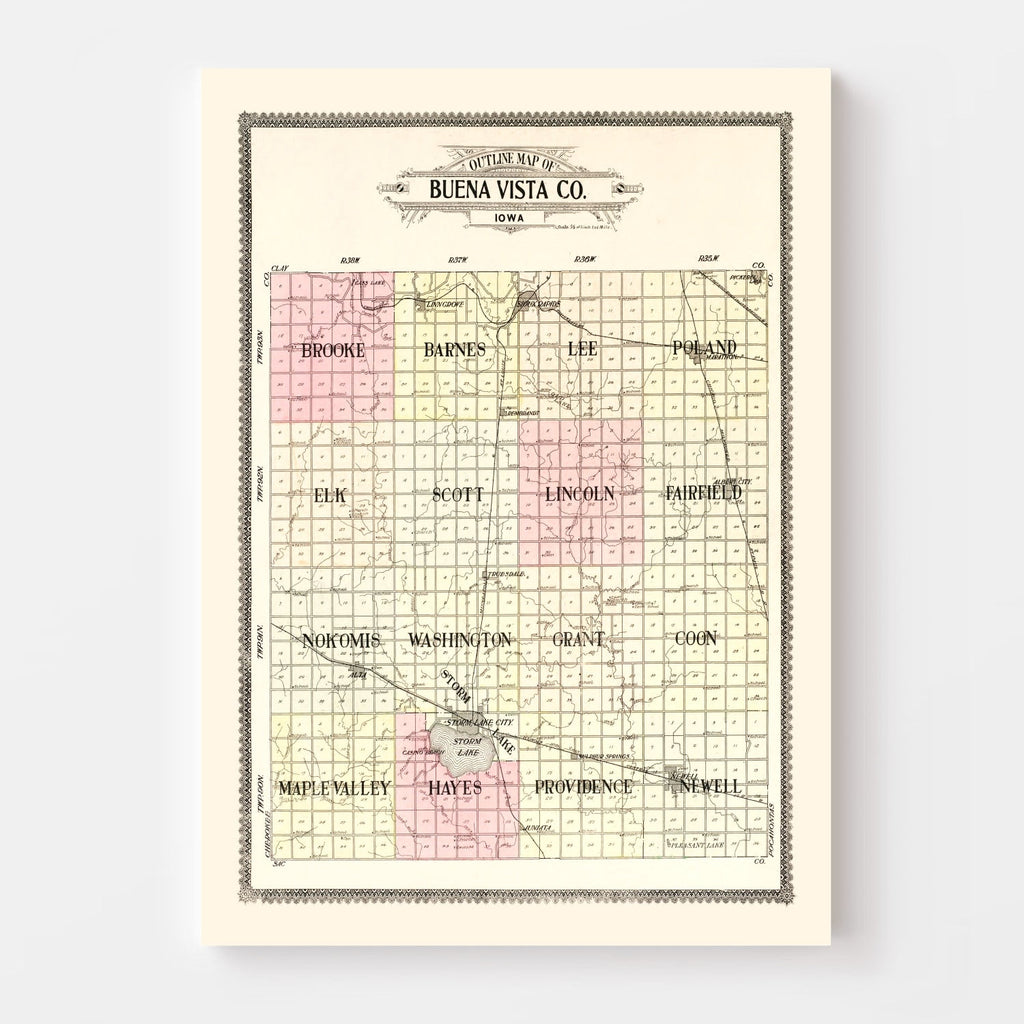 Vintage Map of Buena Vista County, Iowa 1908