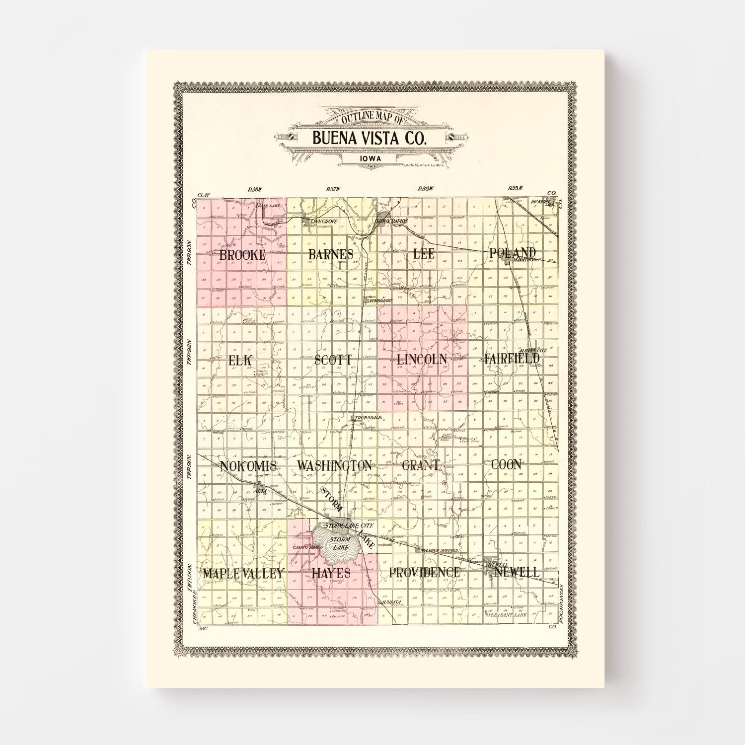 Vintage Map of Buena Vista County, Iowa 1908