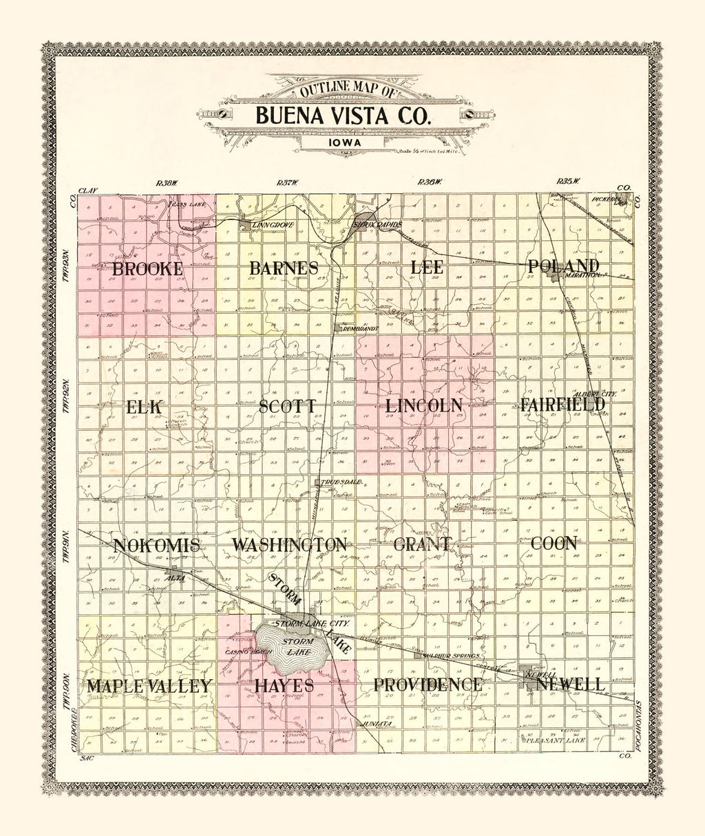 Vintage Map of Buena Vista County, Iowa 1908