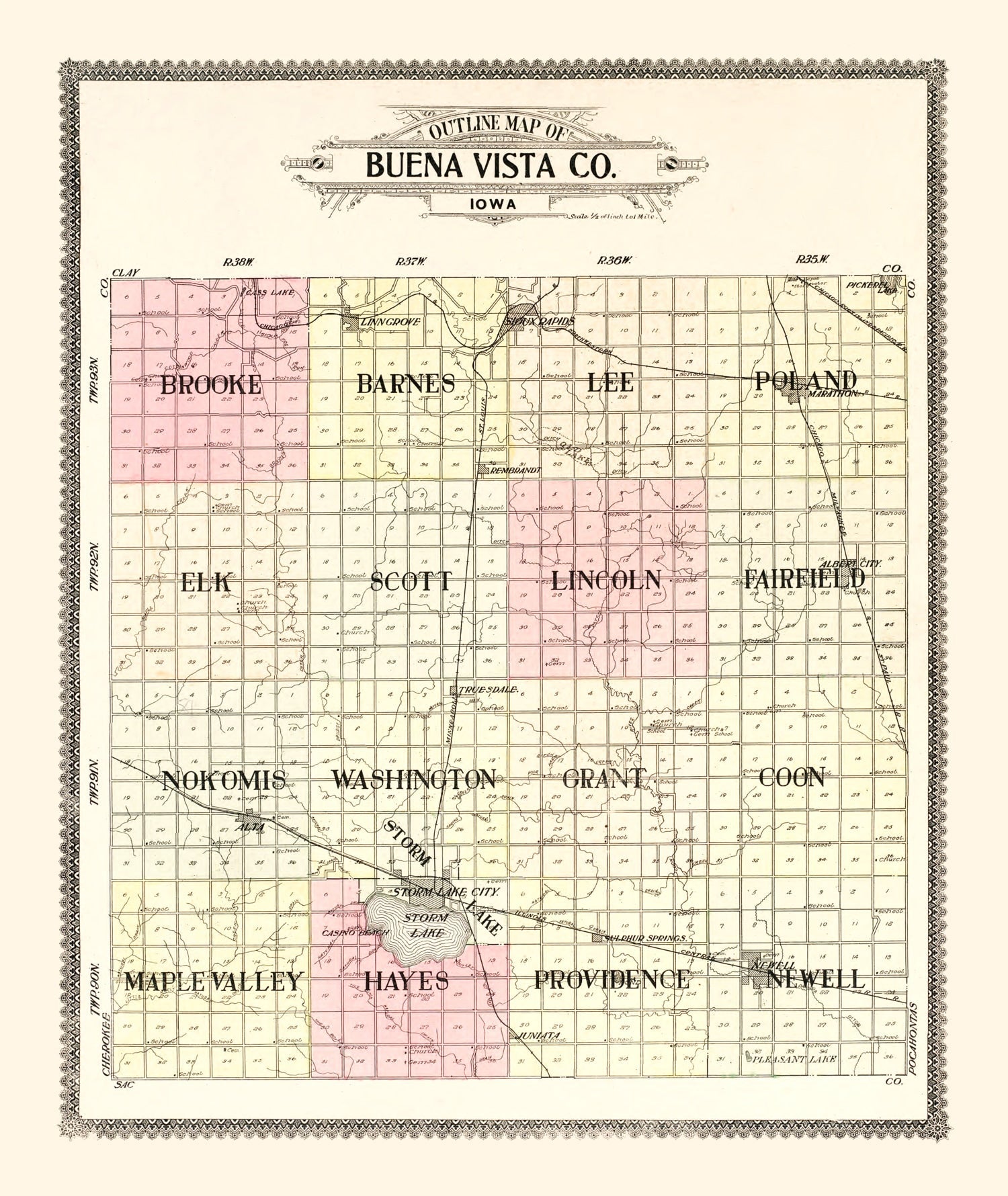 Vintage Map of Buena Vista County, Iowa 1908