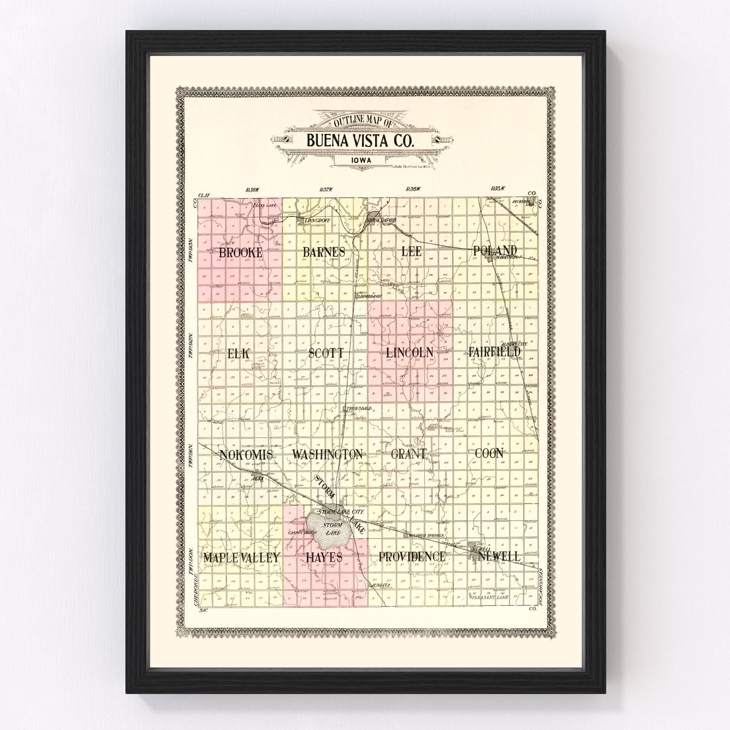 Vintage Map of Buena Vista County, Iowa 1908