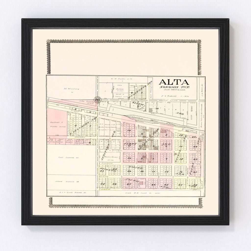 Vintage Map of Alta, Iowa 1908