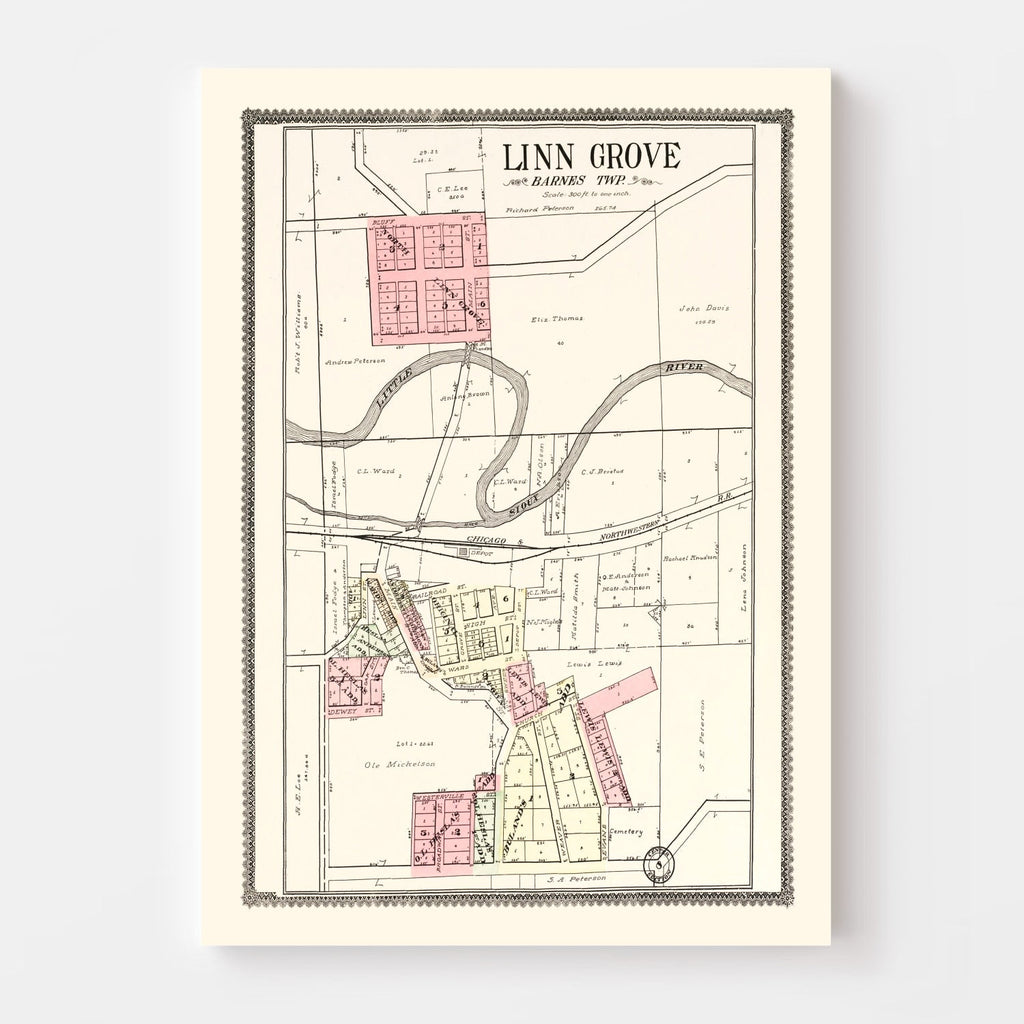 Vintage Map of Linn Grove, Iowa 1908